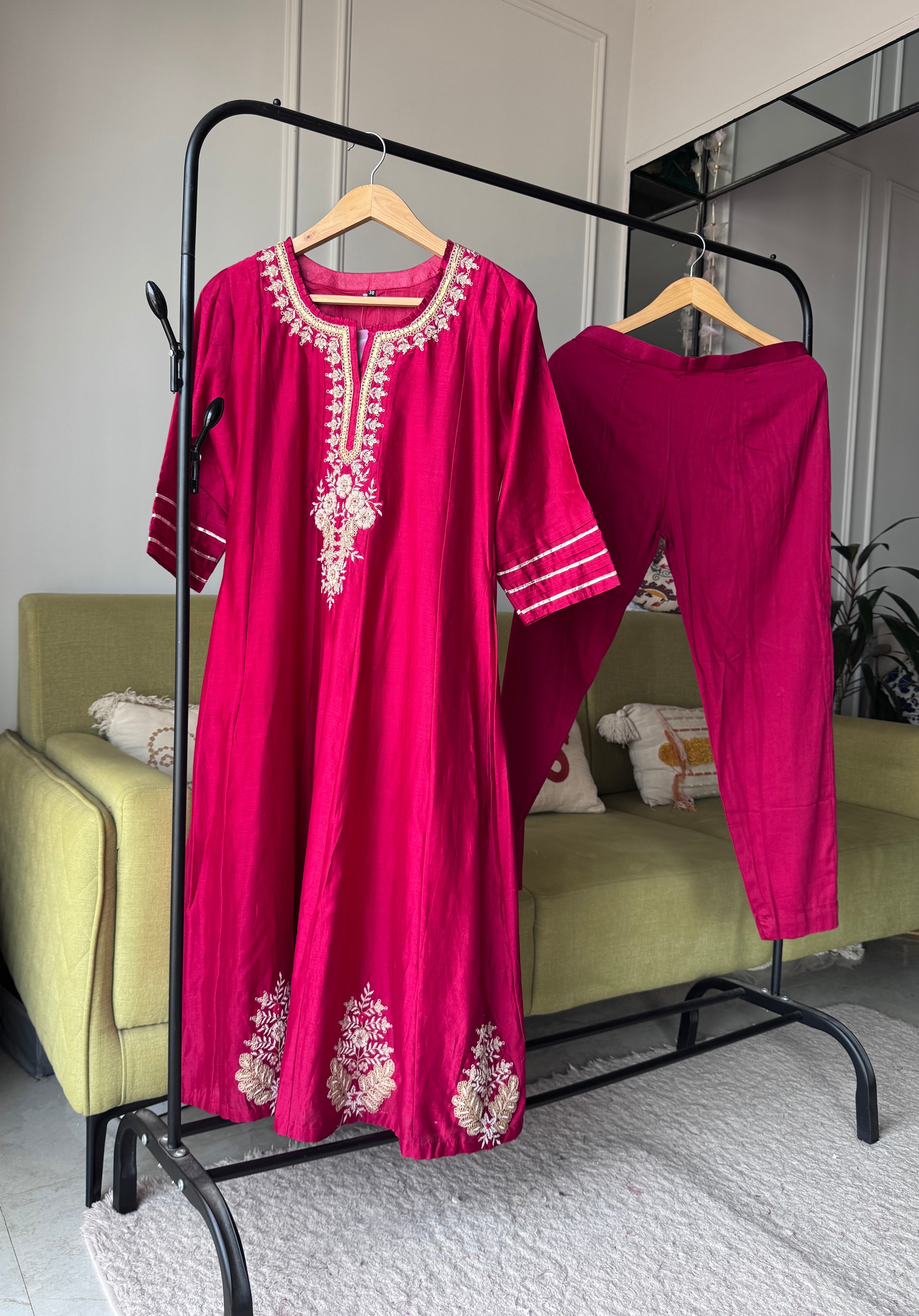 Pavithra Handwork Anarkali Dress- Cherry Red