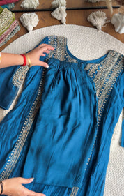 Twinkle Hand Work Mul Chanderi Dress- Blue