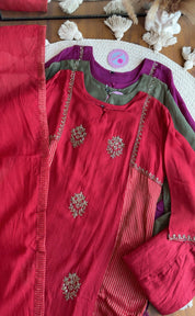 Aishwarya Striped Tissue with Mul Chanderi Dress- Red