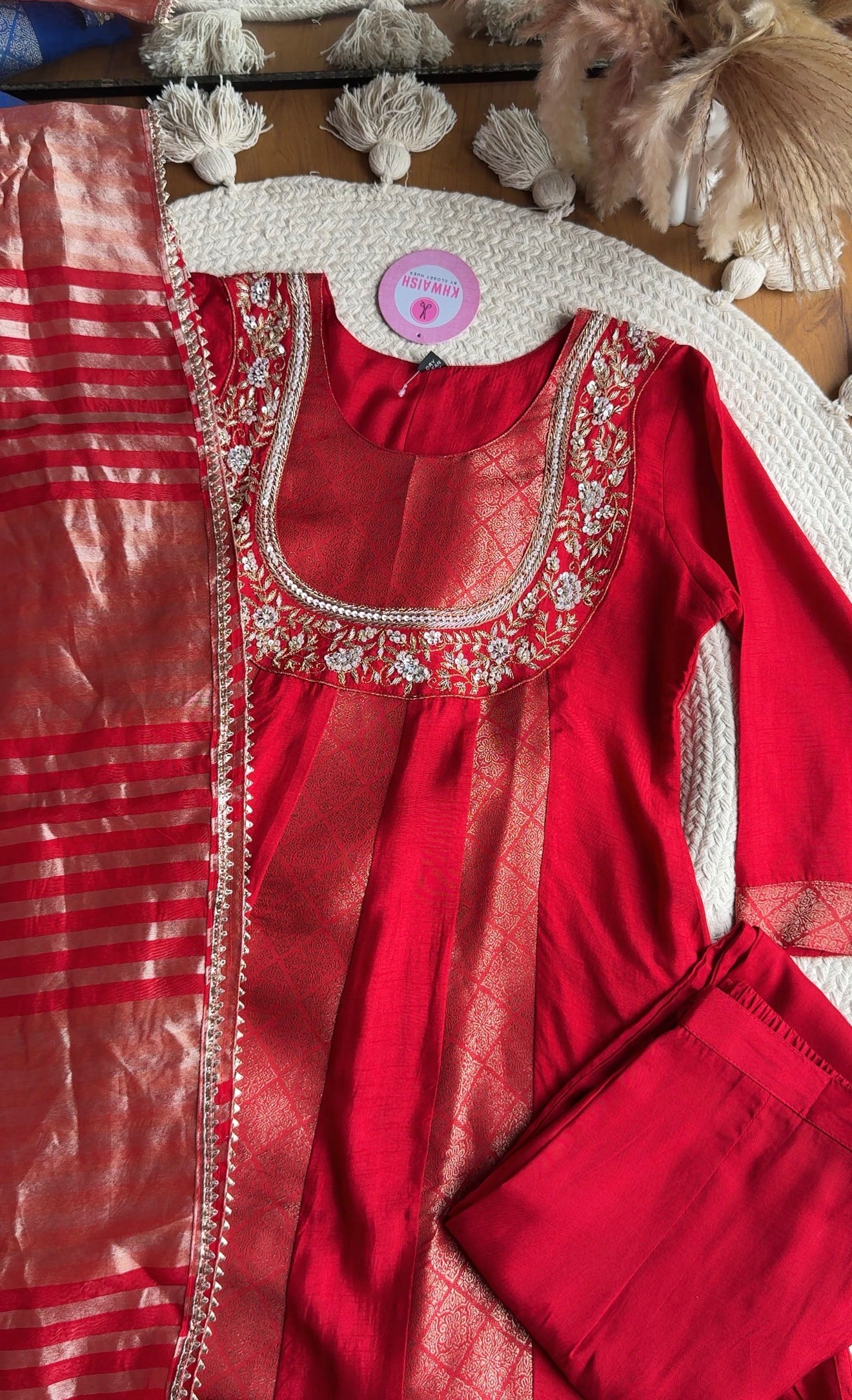 Shreya Hand Work Anarkali Dress- Red