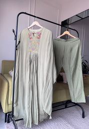 Dimple Chinon Handwork Dress- Powder Green