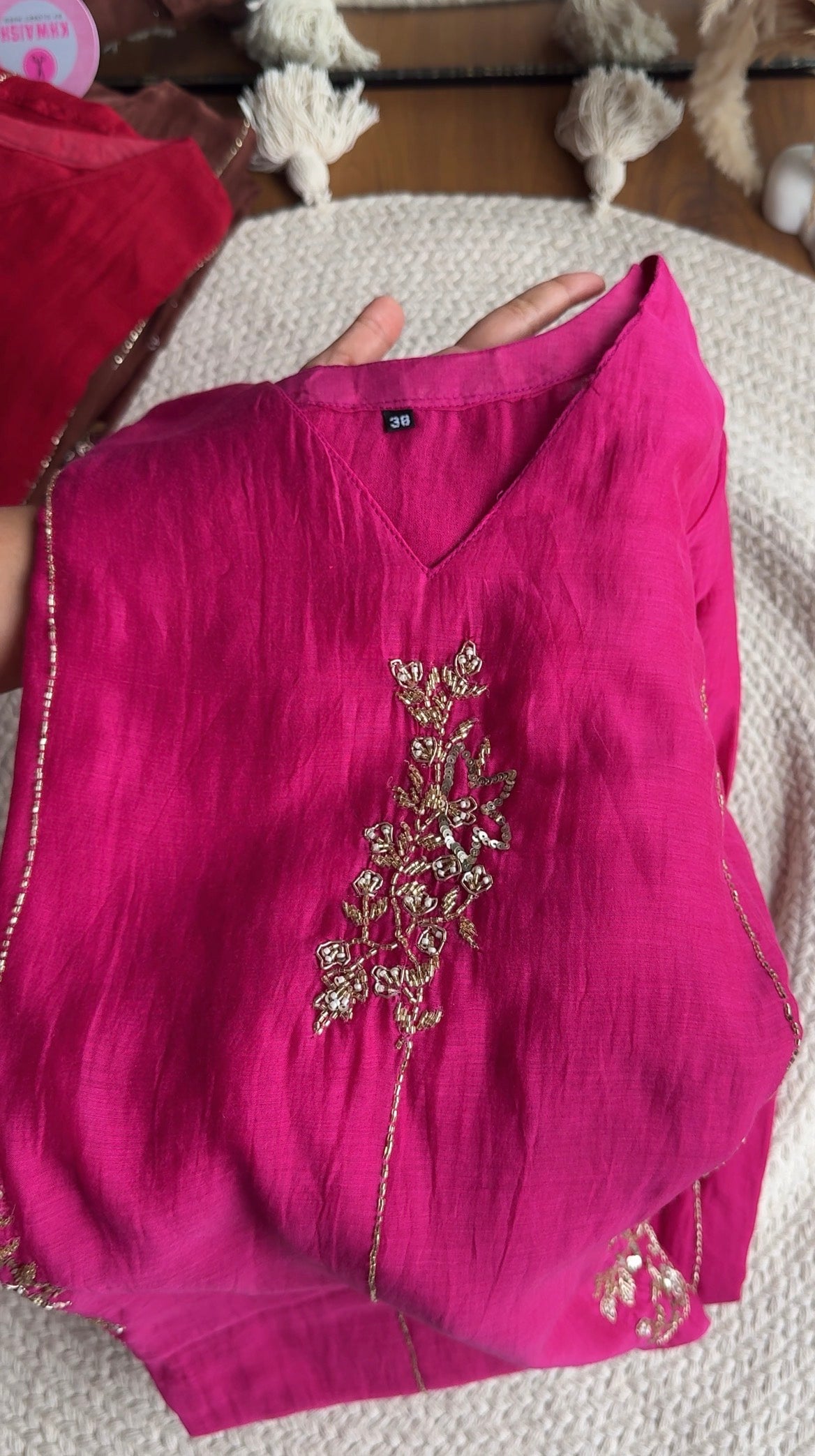 Shruti Handwork Mul Chanderi Dress - Hot Pink