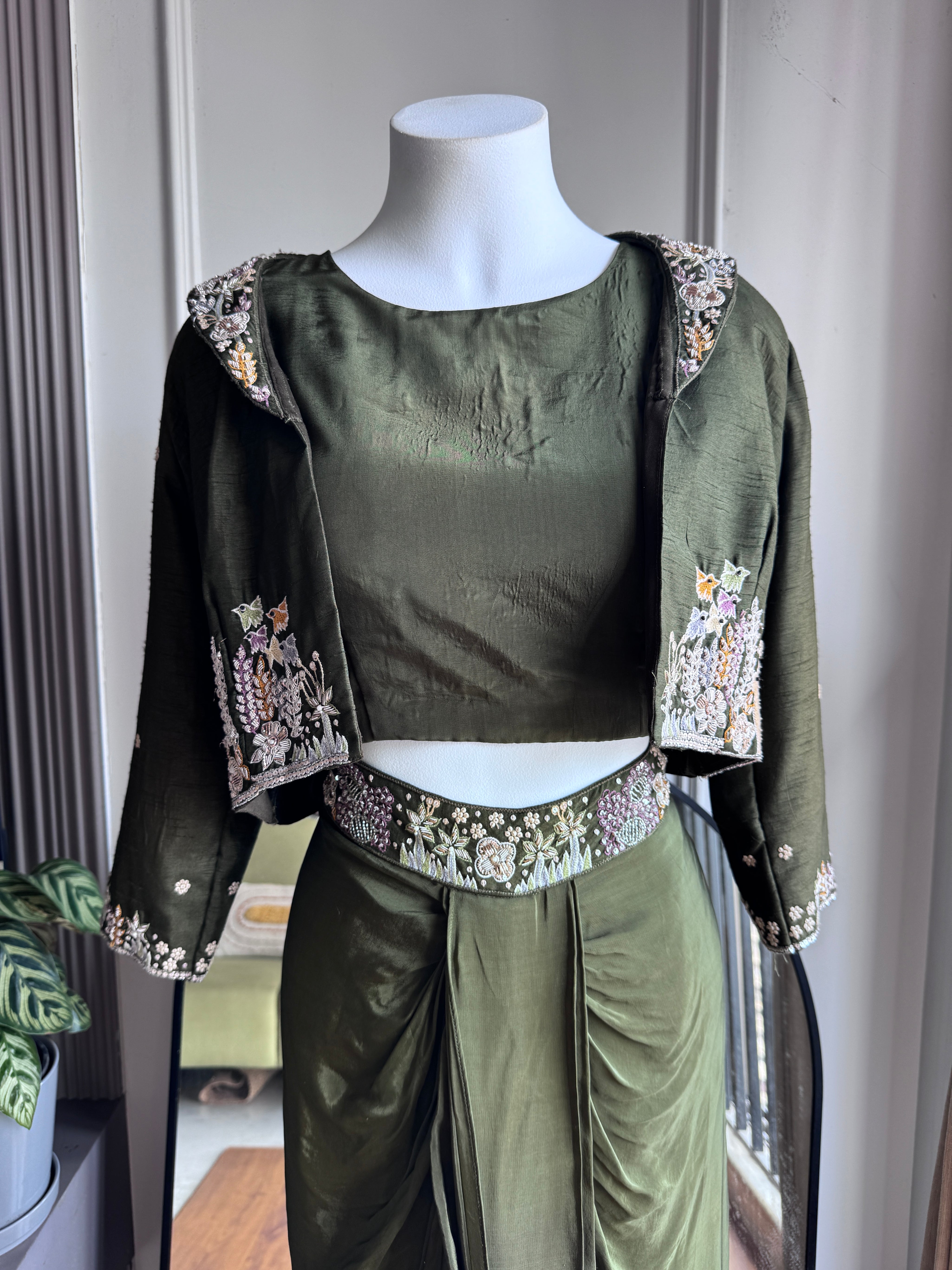 Kirti Handwork Skirt With Jacket Style - Green