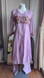 Nehal Embroided Mul Chanderi Dress- Lilac (Make to Order)