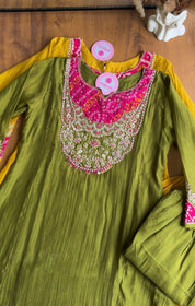 Veeral Bandhani Hand Work Aline Dress- Green