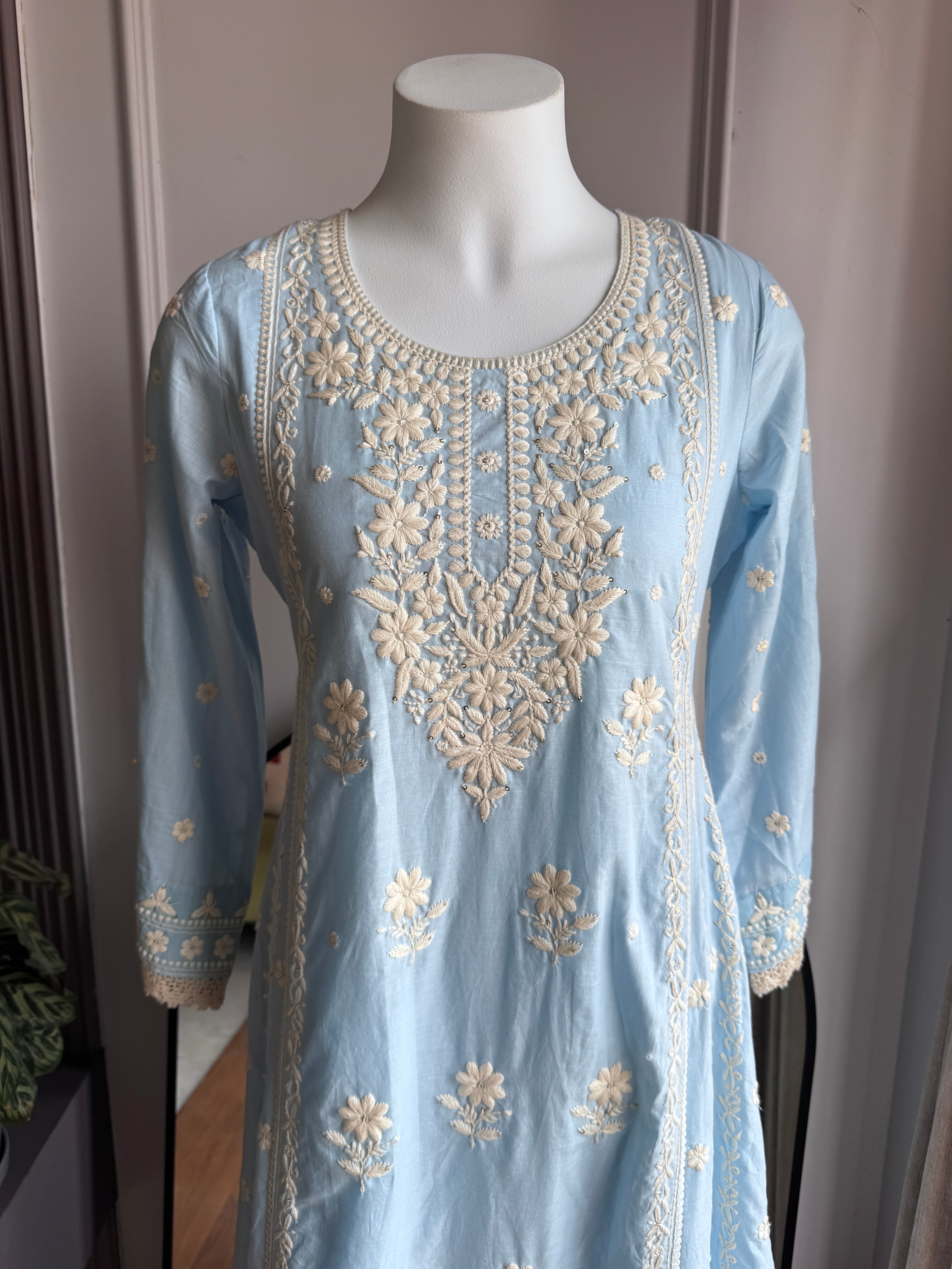 Dhani Lakhnowi Work Anarkali  Dress- Sky Blue