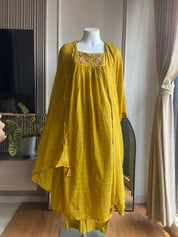 Somya pure mul cotton embroidered dress-Yellow