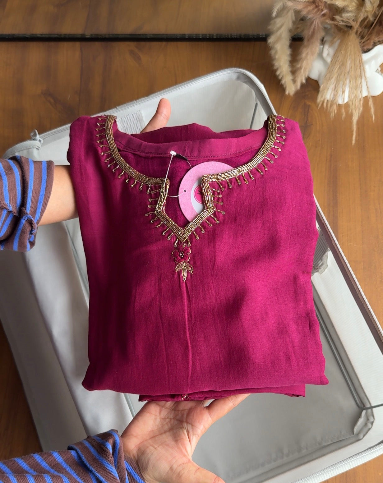 Mita Handwork Mul Chanderi Dress-Pink 💓