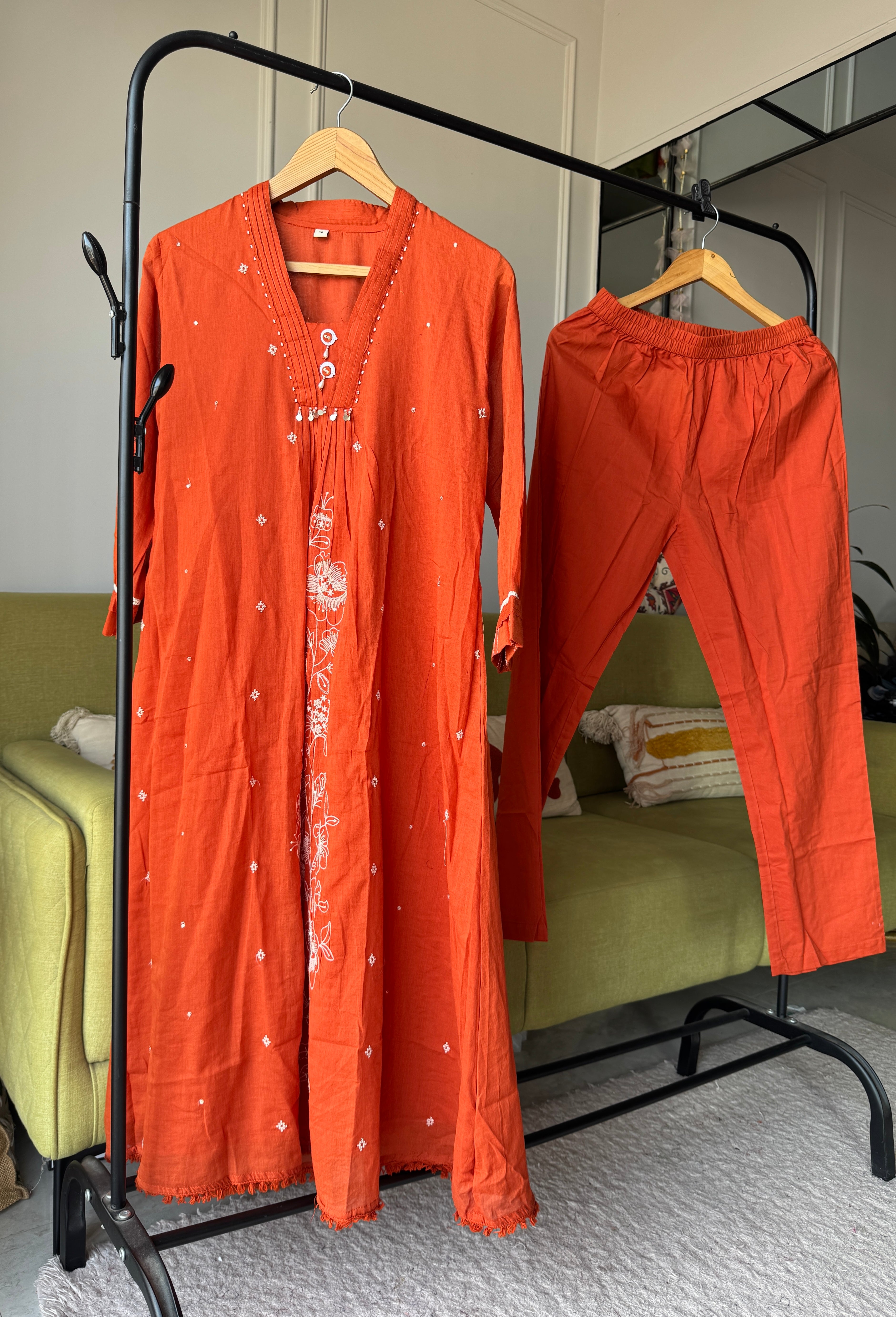 Simoni Embroided Aline Dress- Rust