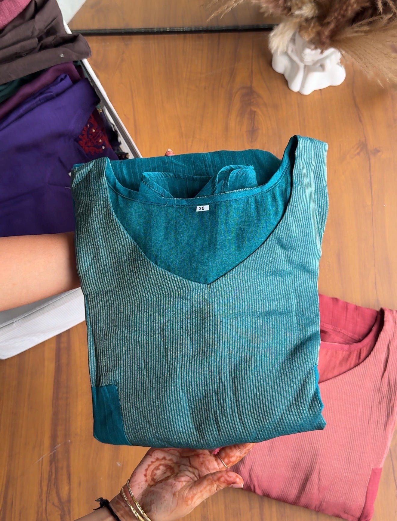 Pinki Tissue Striped With Mul Chanderi Dress- Blue