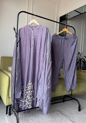 Vaishali Embroided Mul Chanderi Dress- Grey