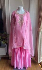 Rajvi Handwork Short Kurta Sharara Dress-Baby Pink