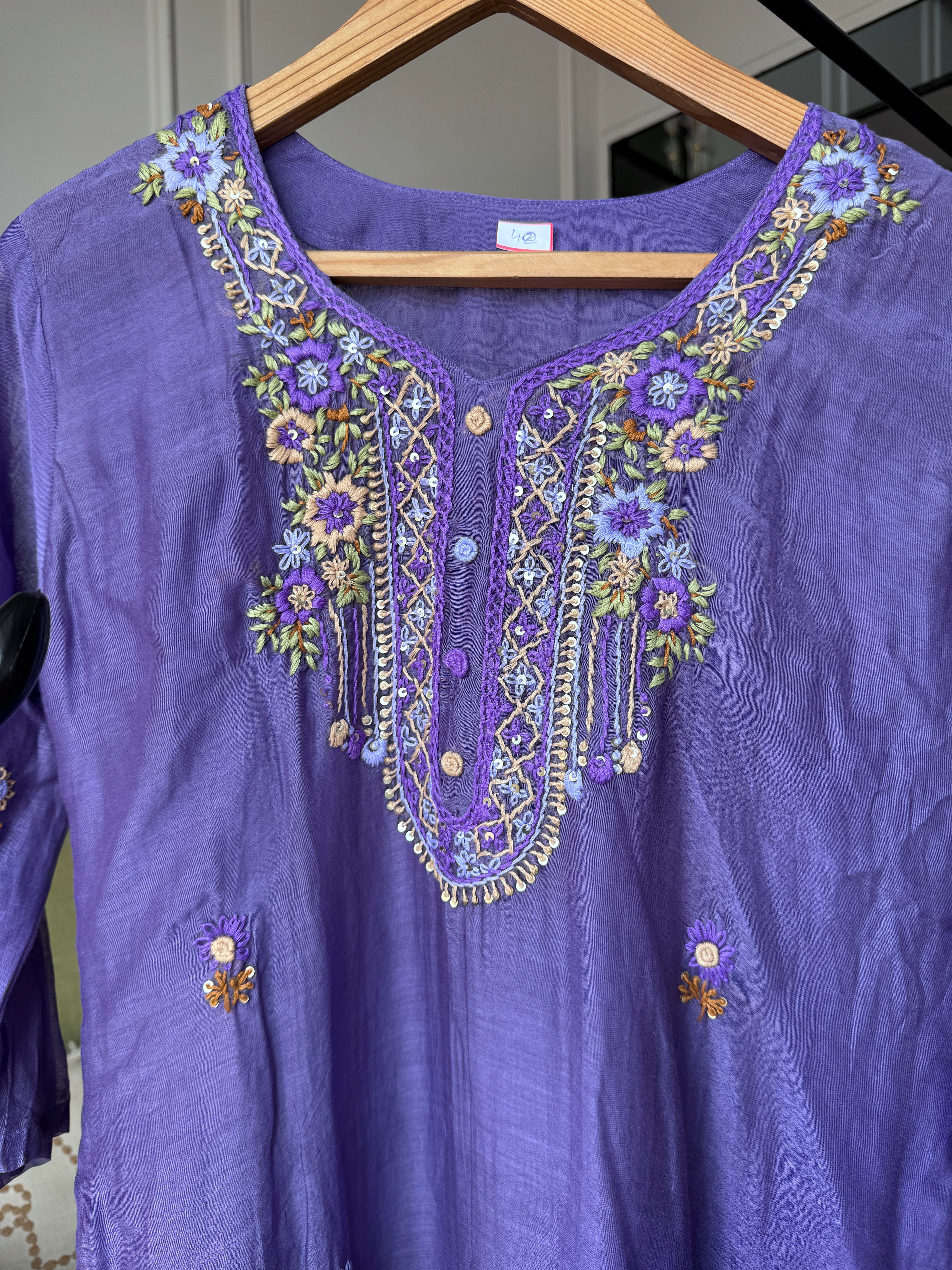 Shilpa Embroided Mul Chanderi Dress- Lavender