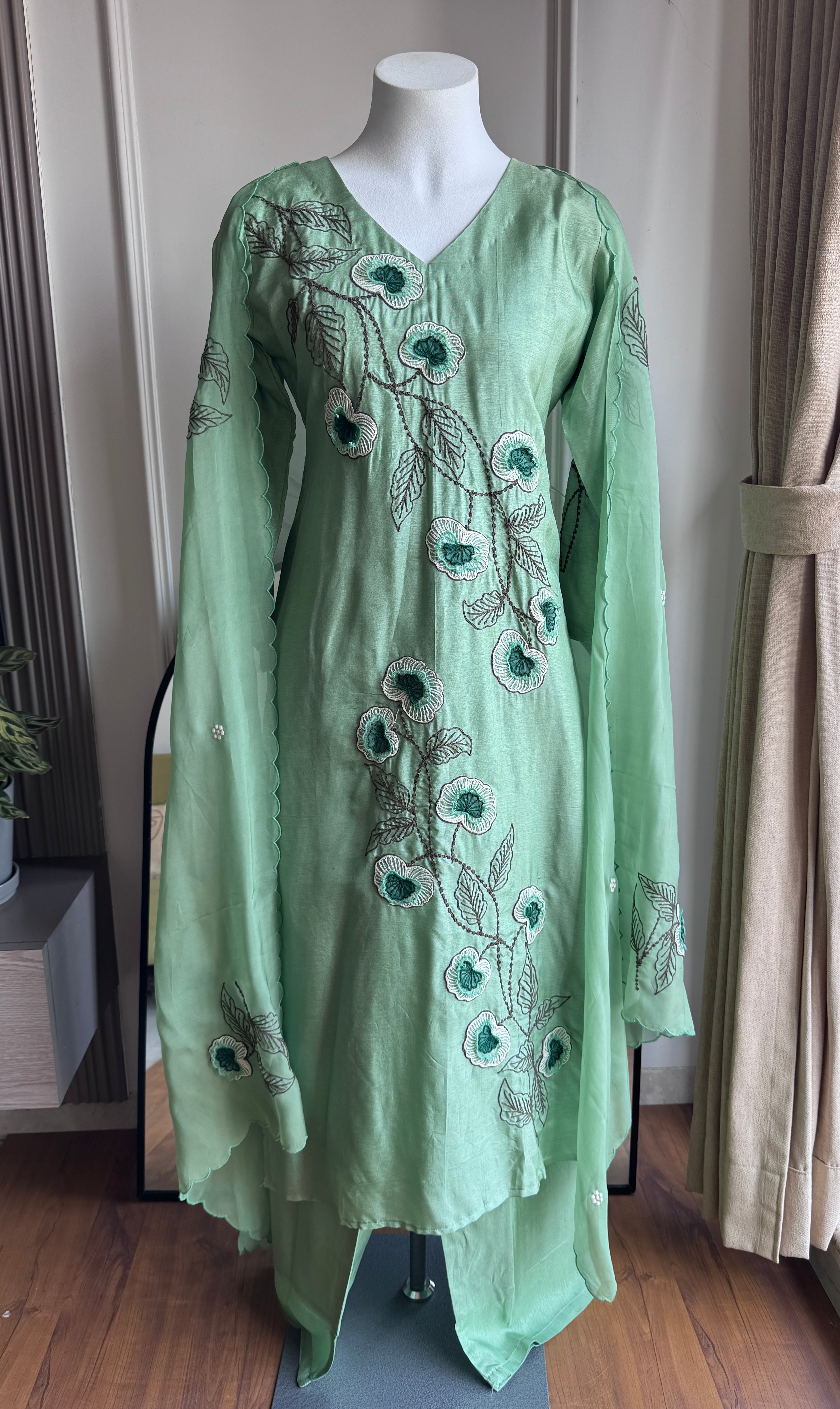 Grishma Embroided Dress- Light Green – Khwaish By Closet Hues