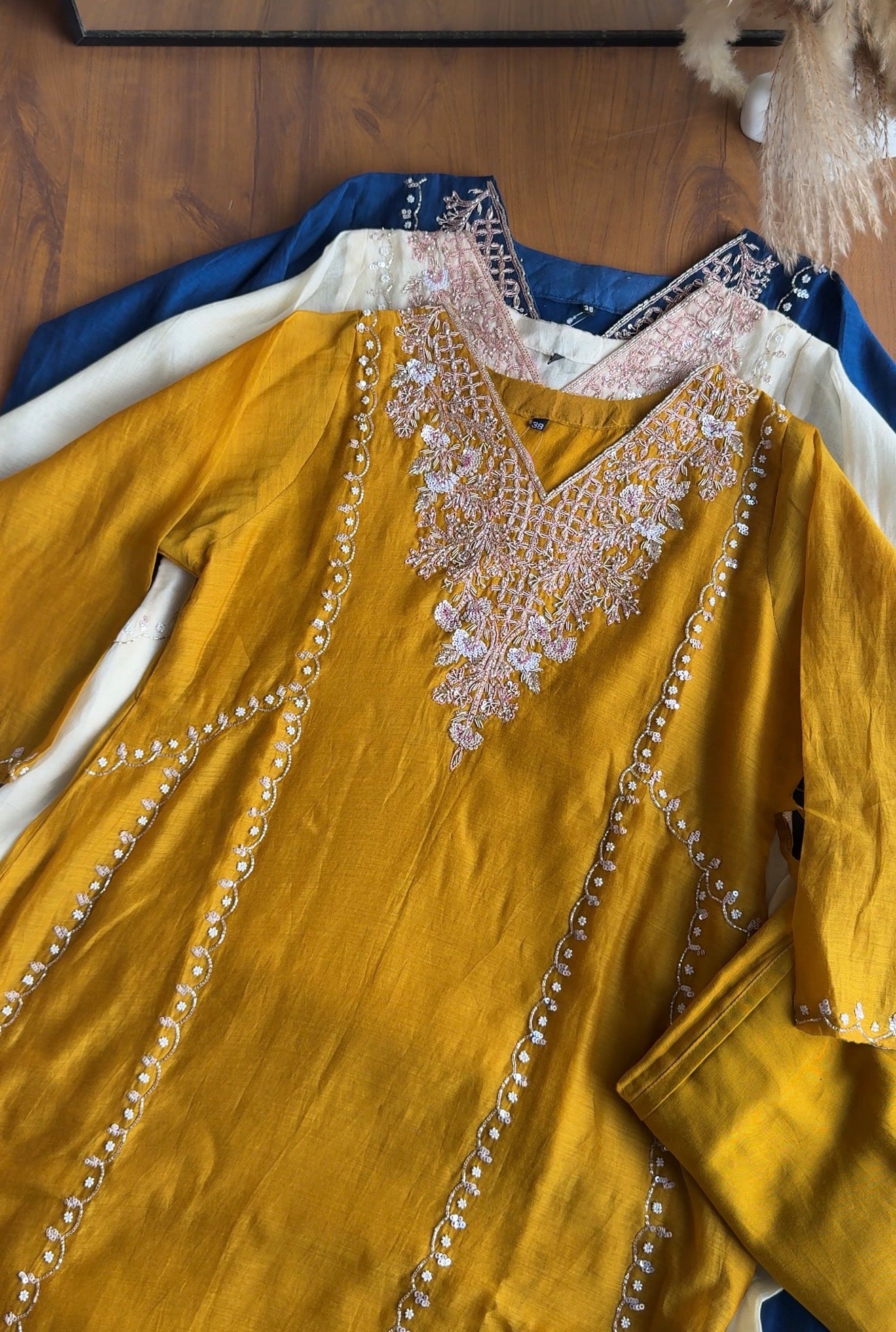 Jiya Handwork Aline Mul Chanderi Dress- Yellow