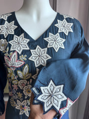 Kinjal Embroided Cut Work Dress- Dusty Purple