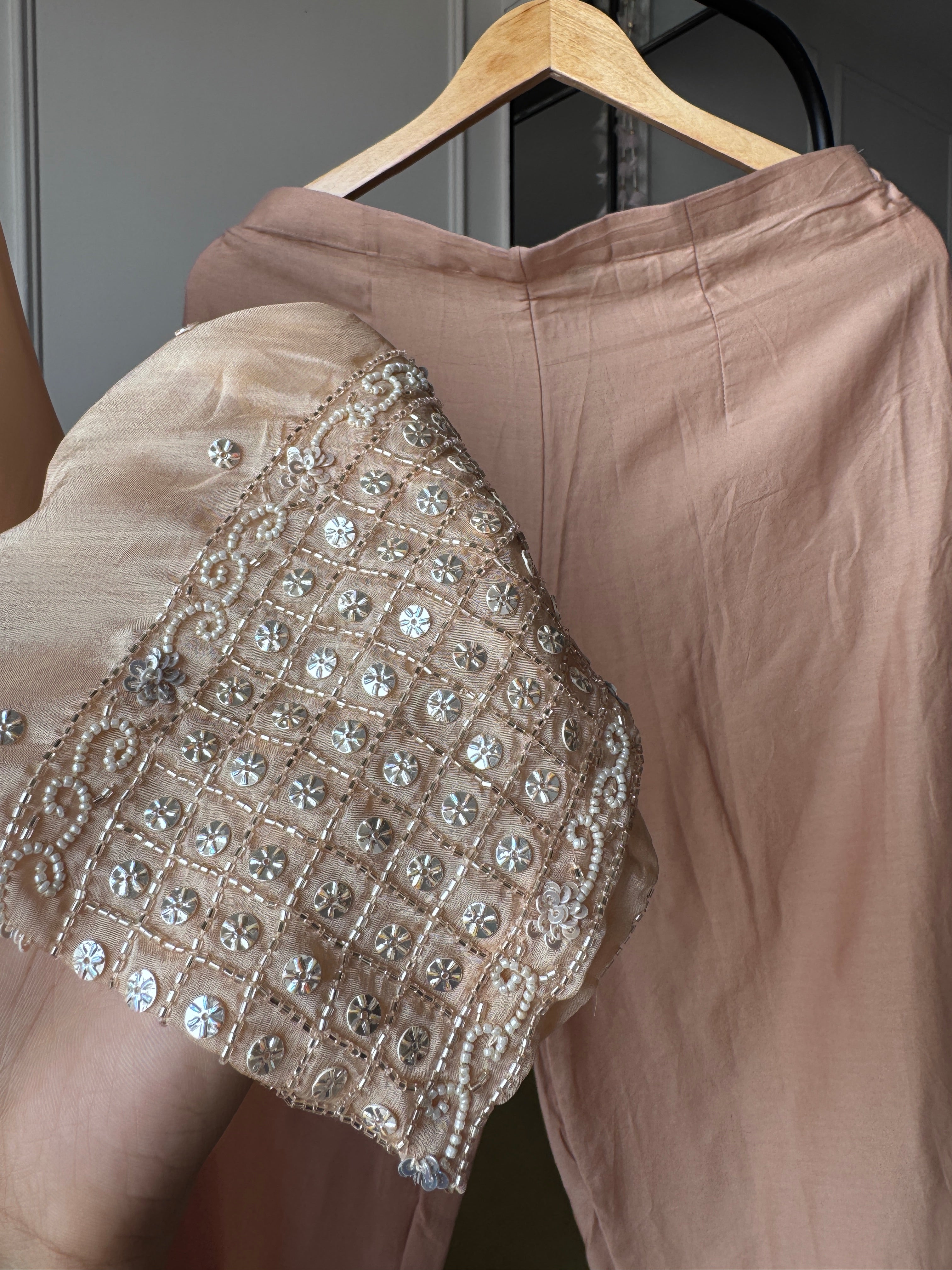 Sili Handwork Glass Tissue Dress- Peach