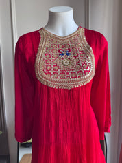Sweta  Handwork Coord Set- Red (Make to Order)