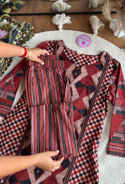 Heer Chequered Cotton Dress-Brick Red