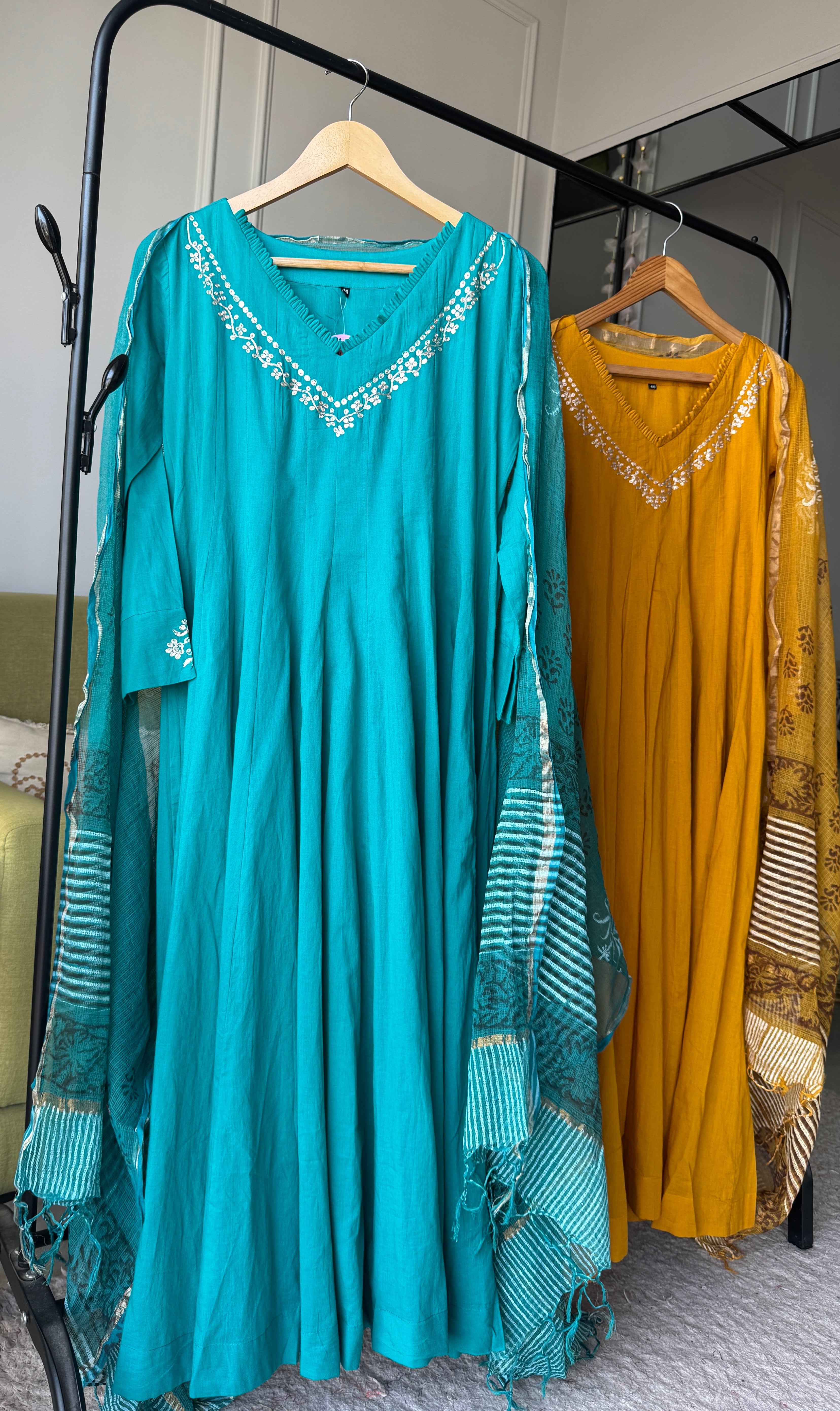 Harshi Mul Cotton Zari Work Dress