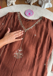 Akshara Hand Work Aline Dress- Brown