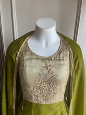 Heer pure mul Chanderi plazo dress- Olive Green