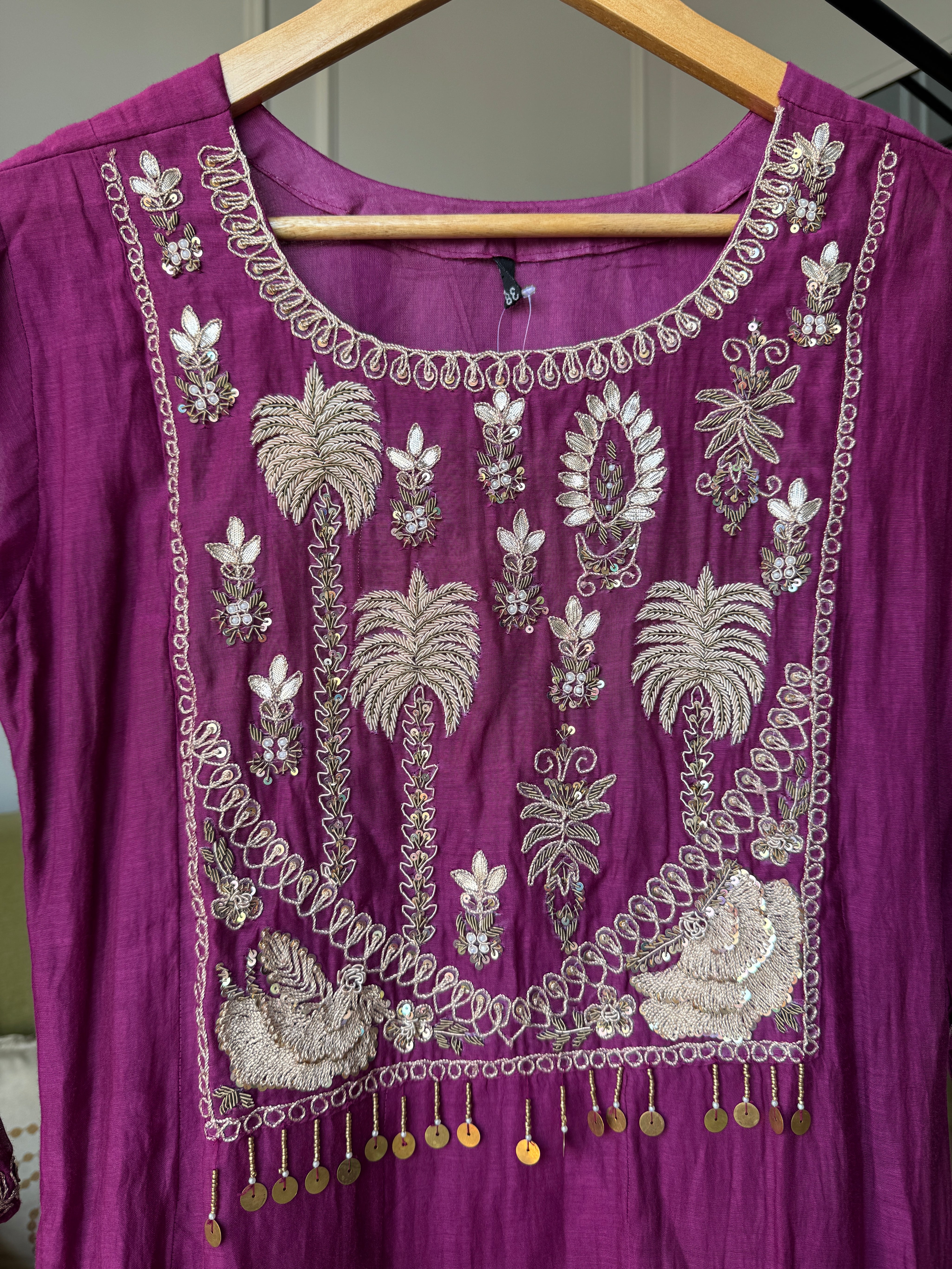 Pratima Mul Chanderi Handwork Dress- Wine