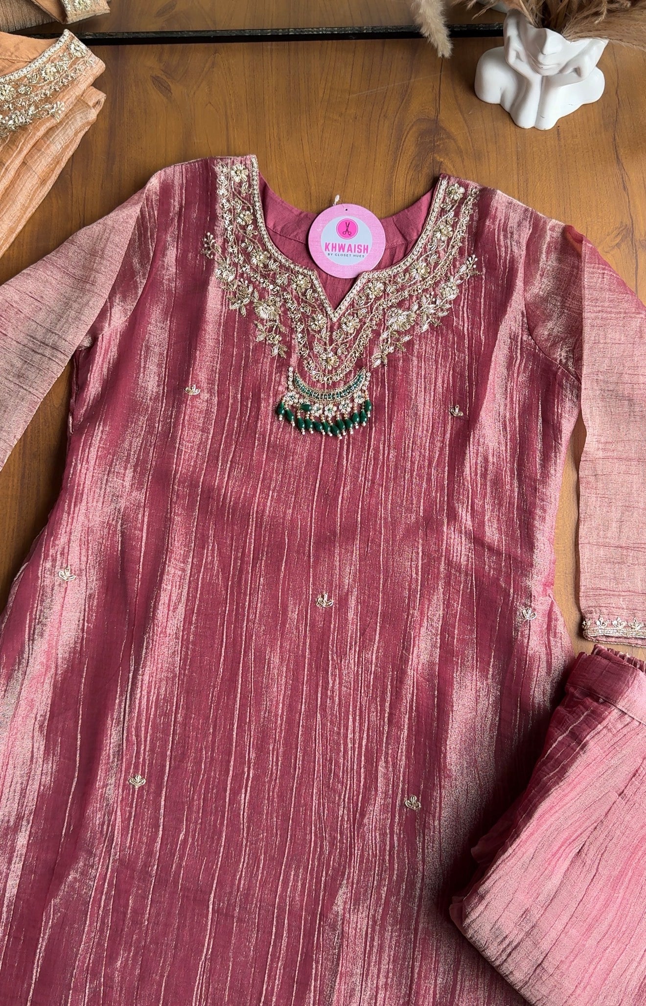 Saumya Green Emerald Hand Work Dress- Pink