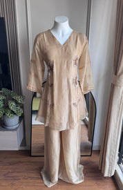 Jinal Handwork With Flarry Plazzo Coord Set - Champagne (Make to Order)