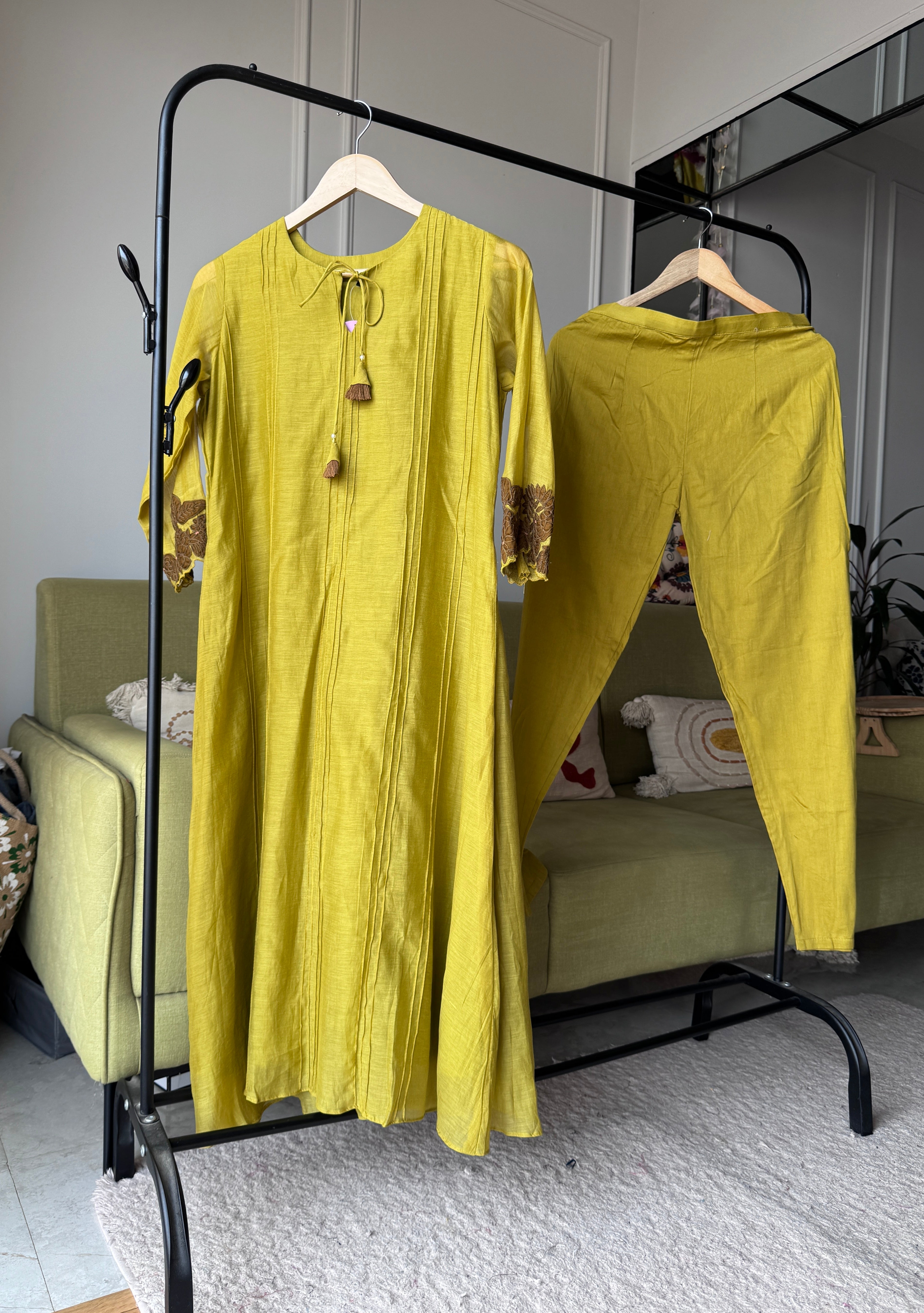 Chahat Embroided Cut Work Dress- Yellow