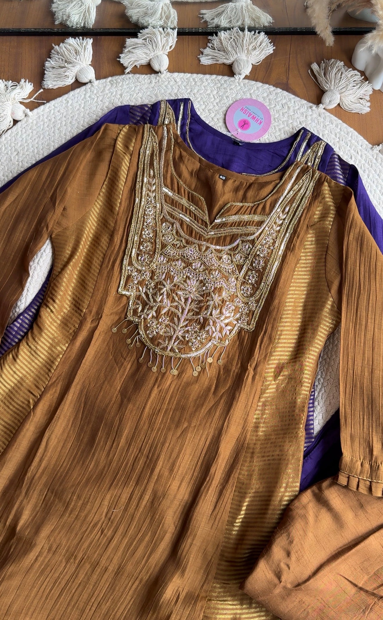Simran Hand Zardosi Tissue And Mul Chanderi Aline Dress- Mehndi Green