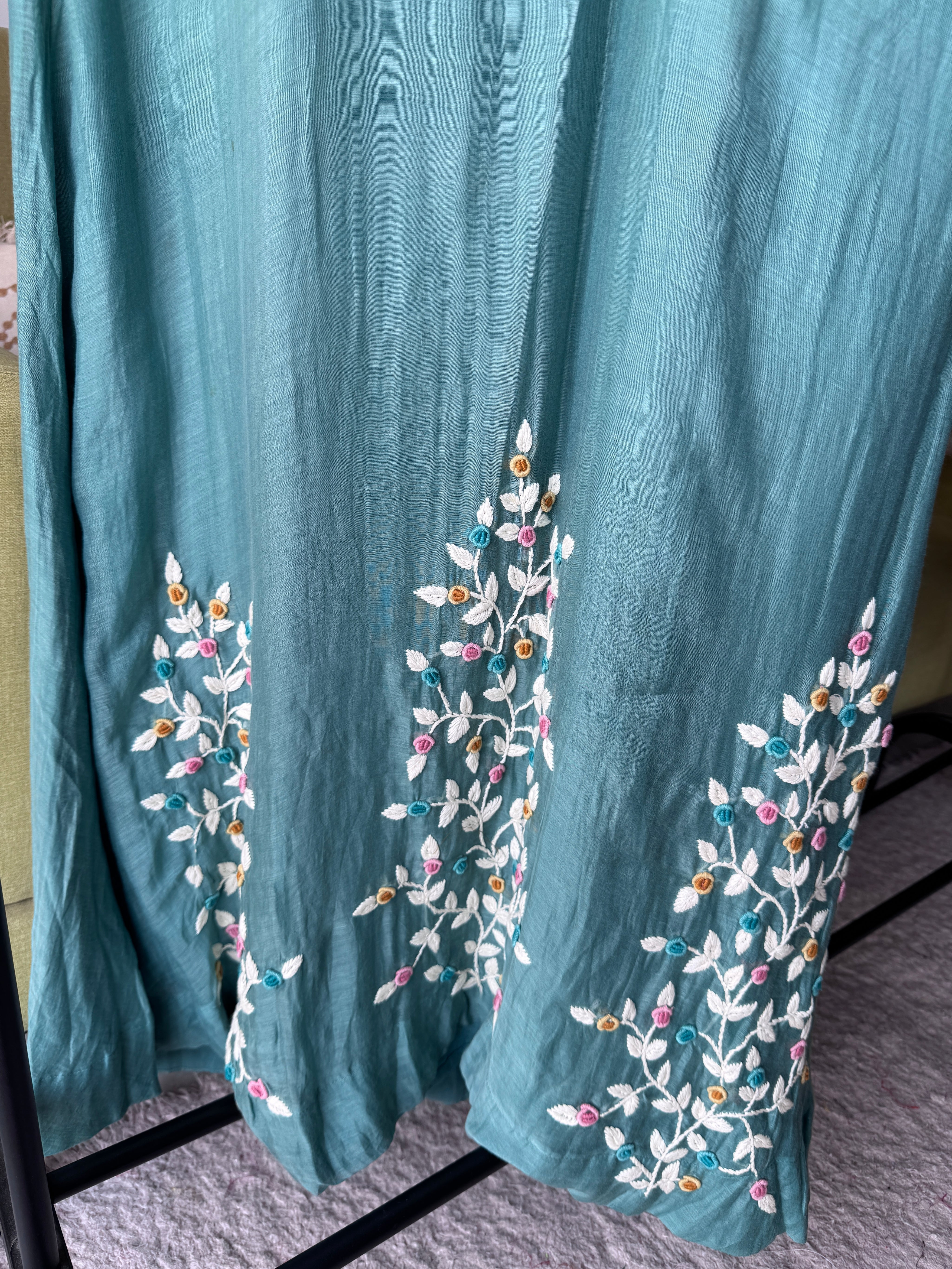 Vaishali Embroided Mul Chanderi Dress- Blue
