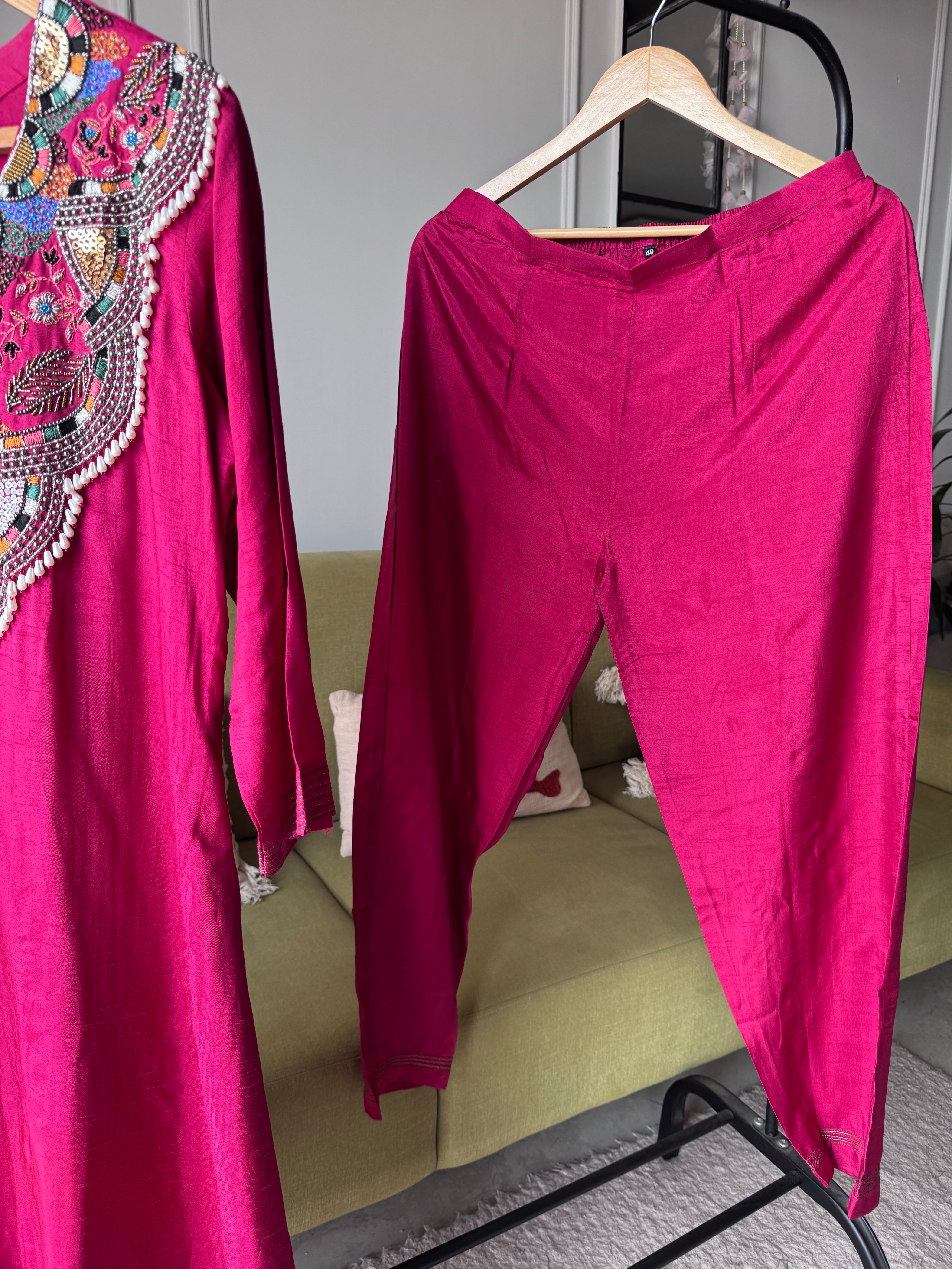 Niti Handwork Mul Chanderi Dress-Pink