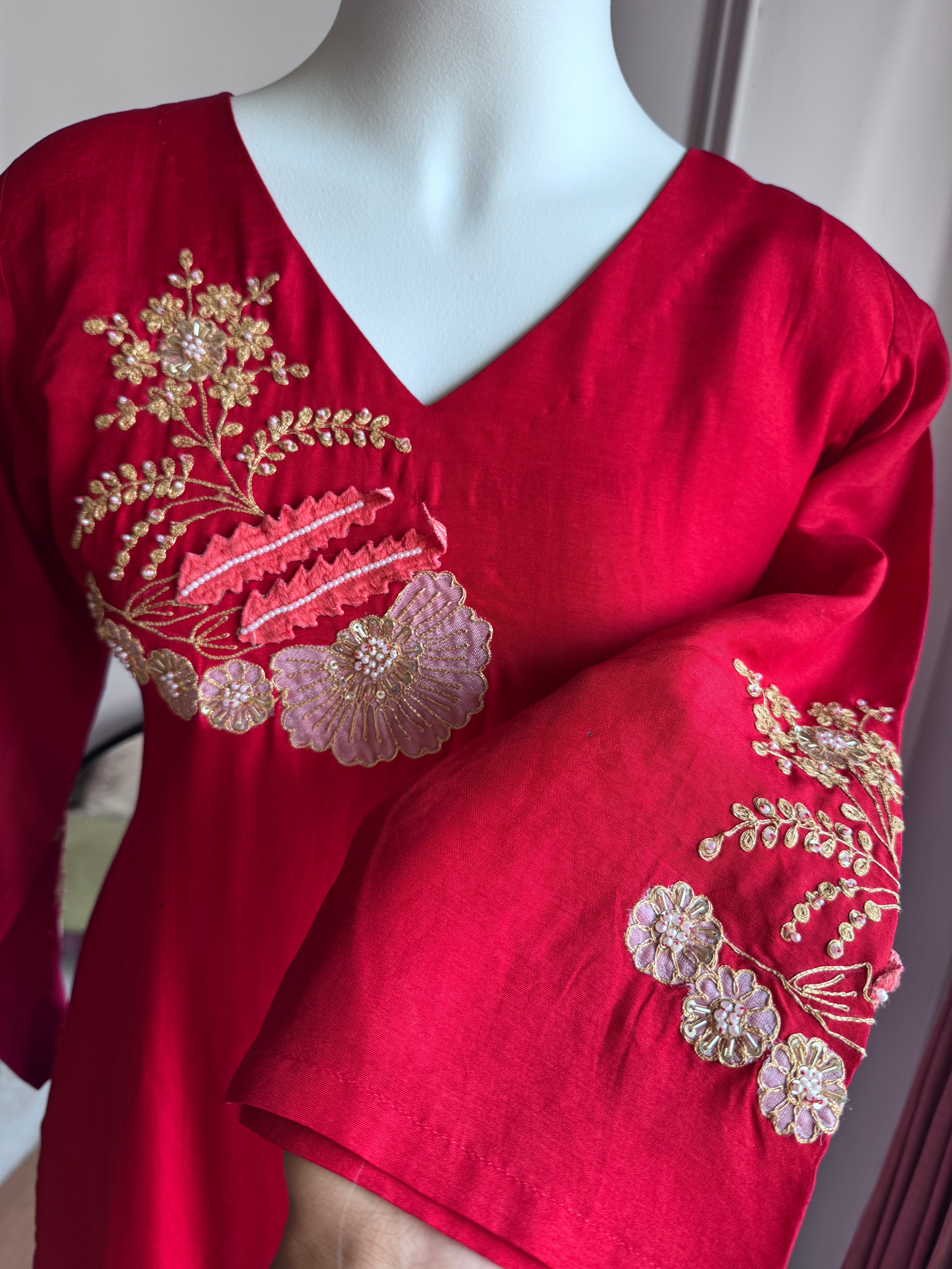 Purti Handwork Dress- Red