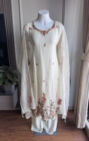 Hrida Katha Work Mul Chanderi Dress- White (Make to Order)