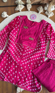 Shivani Bandhani farshi salwar coords- Rani Pink