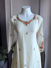 Hrida Katha Work Mul Chanderi Dress- White (Make to Order)
