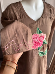 Ayushi Short kurta Embroided Dress -Brown