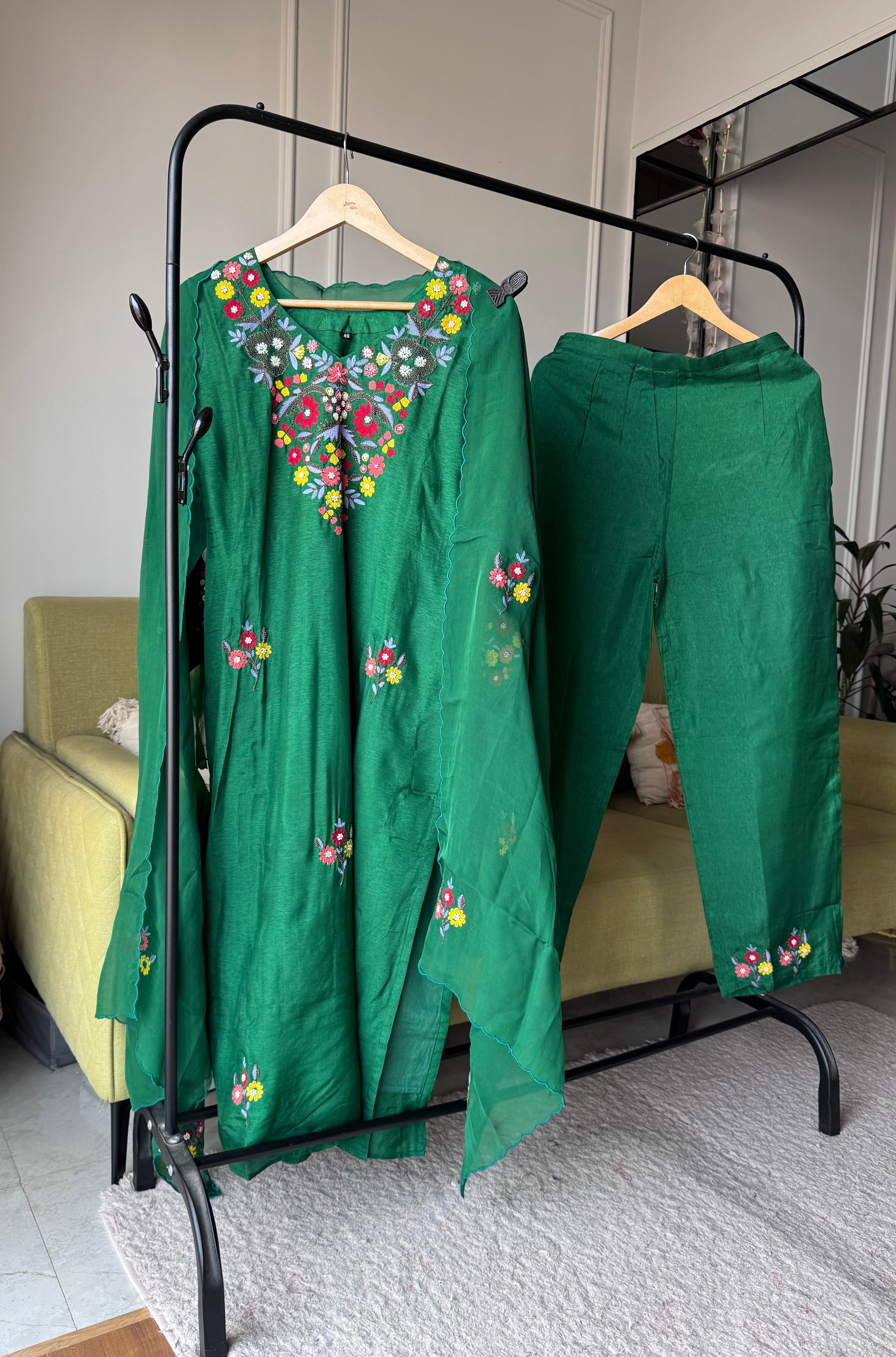 Dinal Embroided Dress- Green