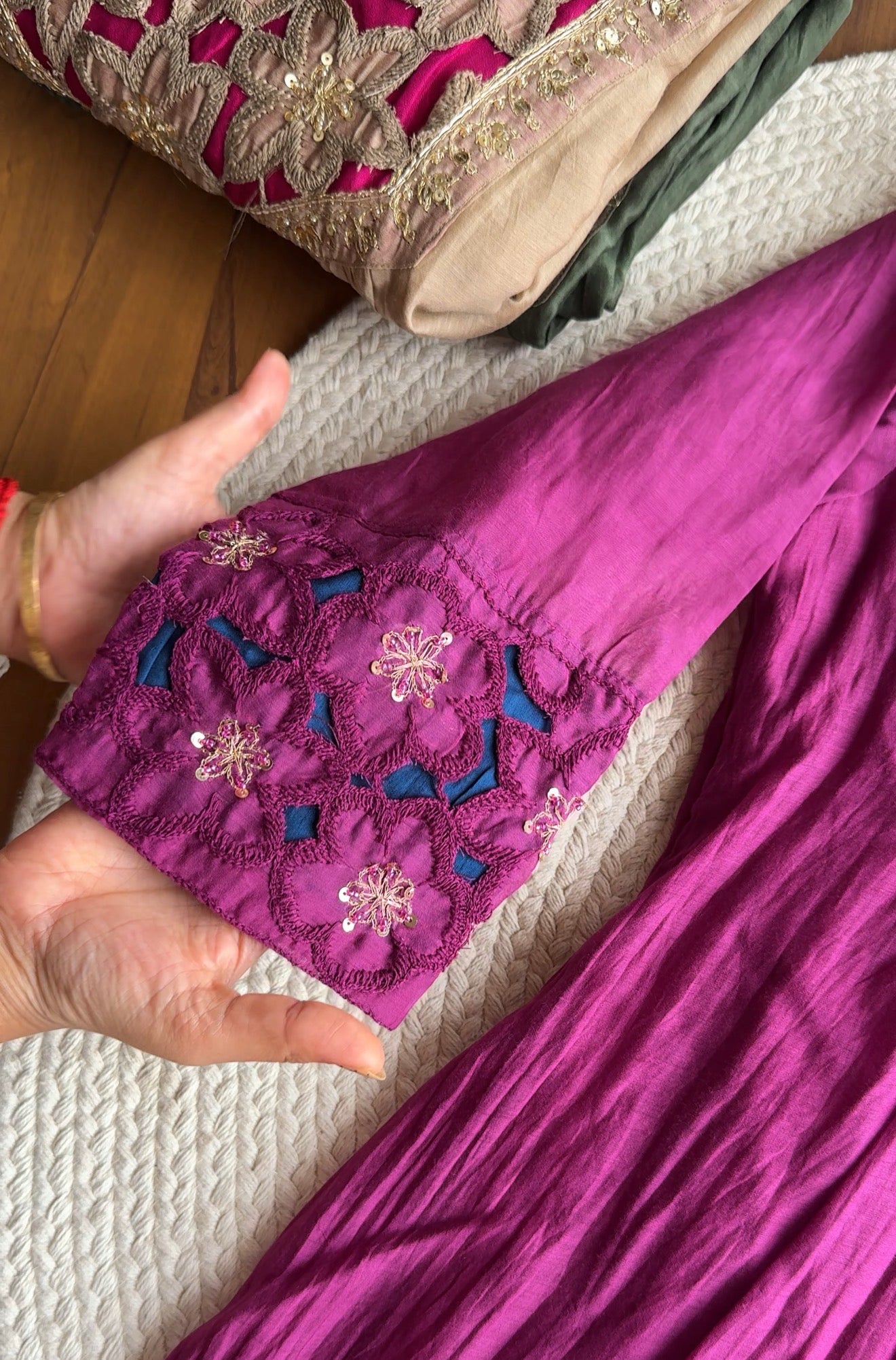 Riya cutwork Contrast Anarkali Dress- Purple