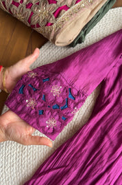 Riya cutwork Contrast Anarkali Dress- Purple