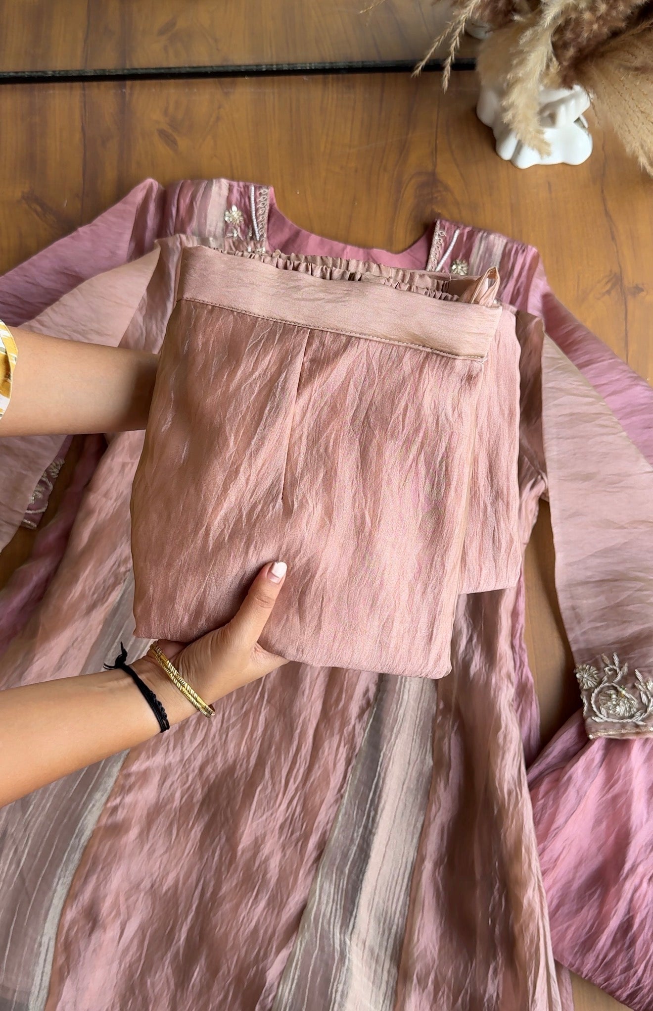 Tarini Short Kurta Palazzo Dress- Powder Peach