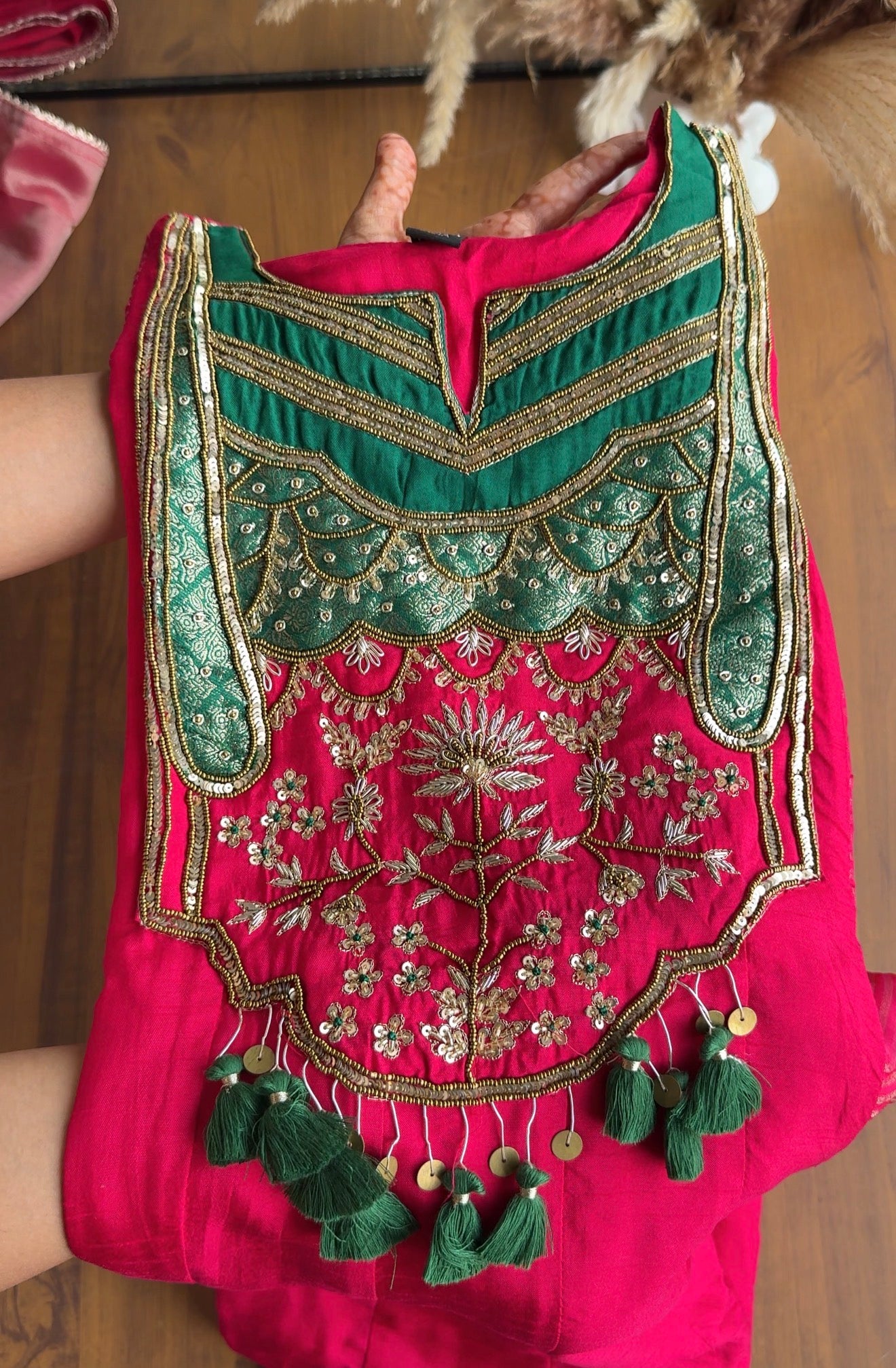 Shanaya Handwork Mul Chanderi With Tissue Stripe Dress- Pink