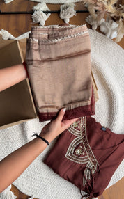 Aditi Short Kurta Hand Work Angrakha Dress-Brown