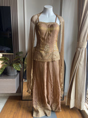 Shaurya Padded Corset Style Top With Sharara and Dupatta- Grey