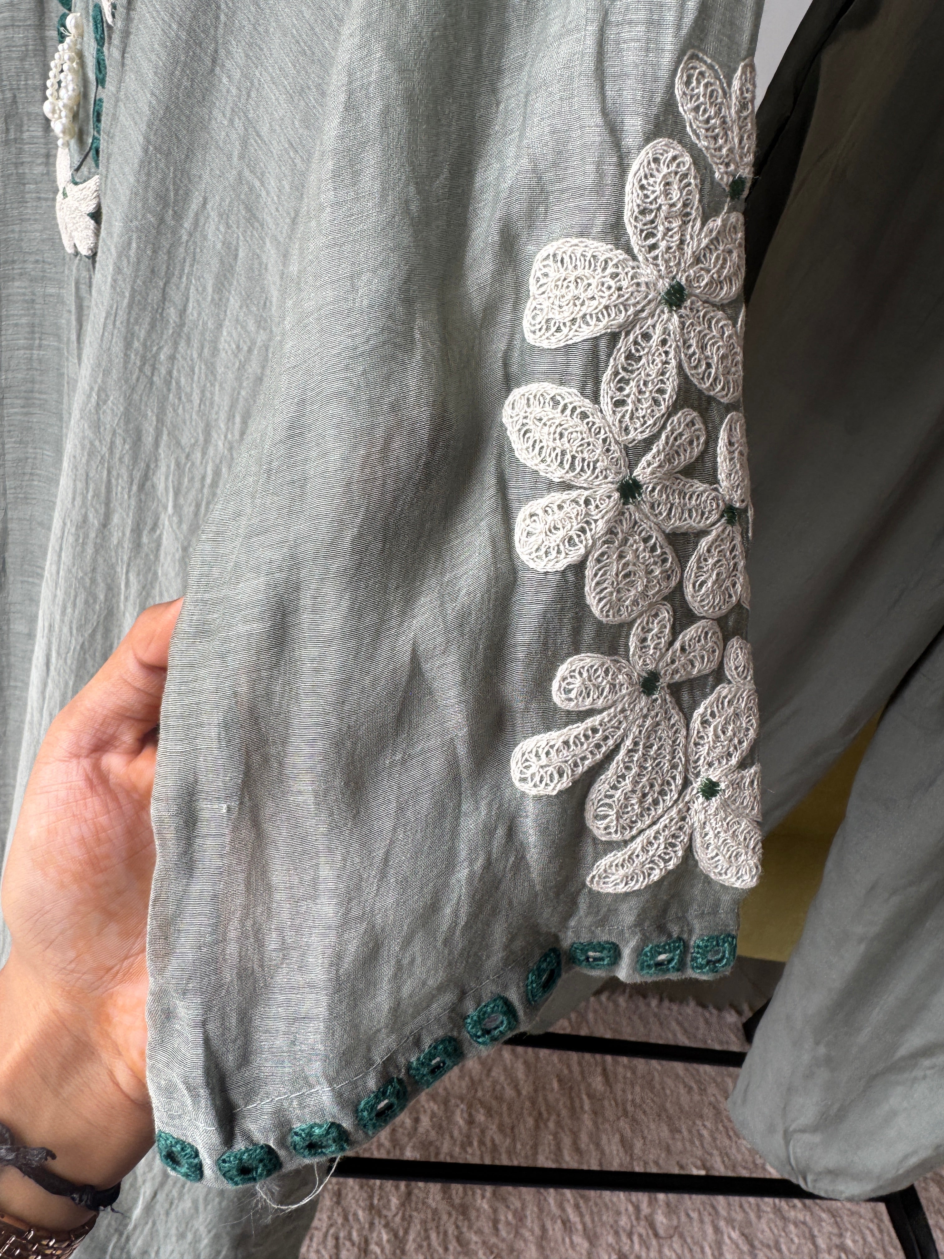 Prisha Mul Chanderi Patchwork Mirror Work Dress