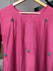 Parul Embroided Mul Chanderi Dress- Pink