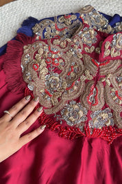 Anushka pure jardozi hand work short kaftan with dhoti- blood red
