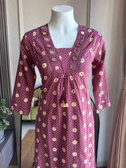 Pavithra Polka Dot Cotton Dress-Purple