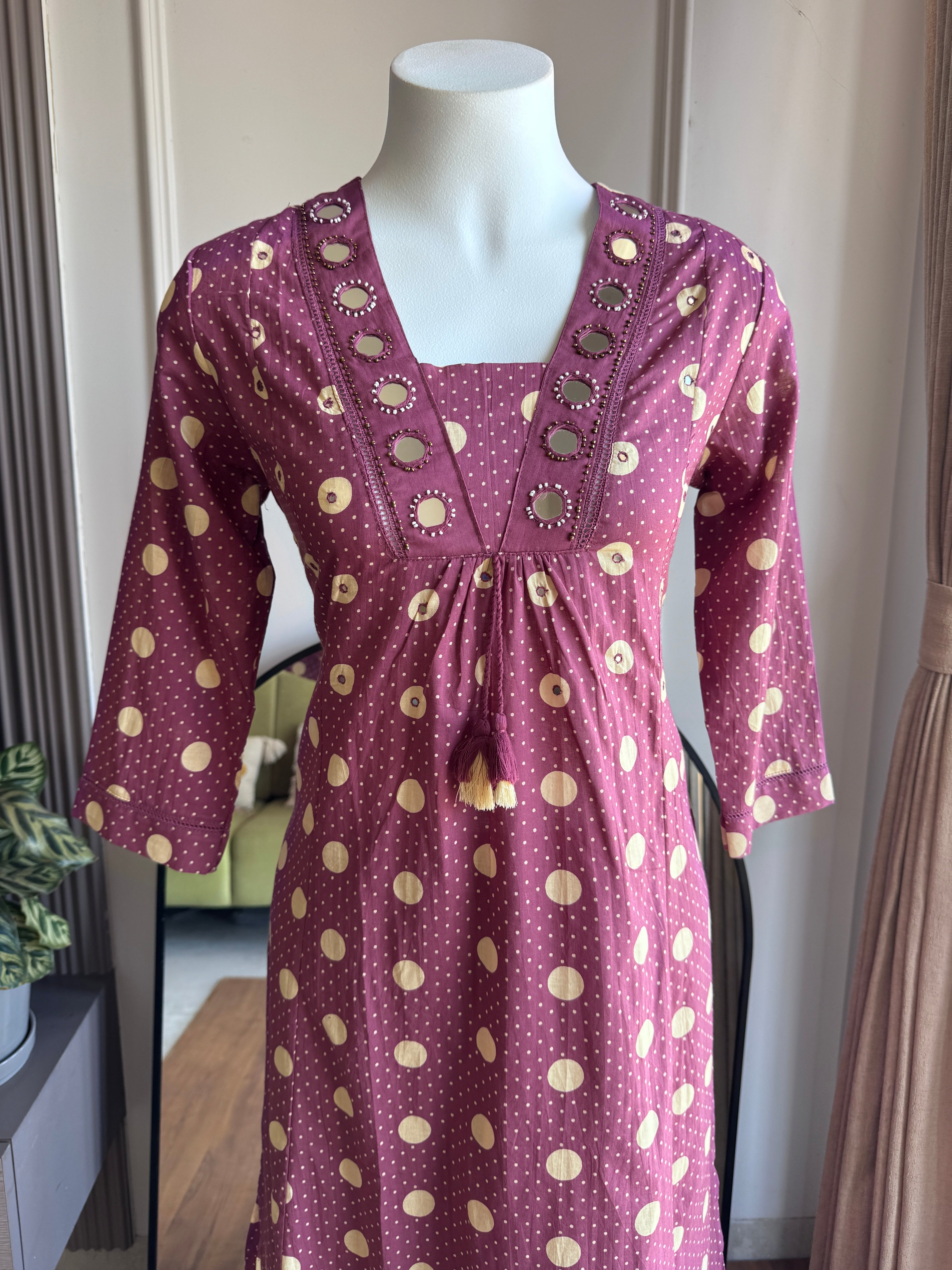 Pavithra Polka Dot Cotton Dress-Purple